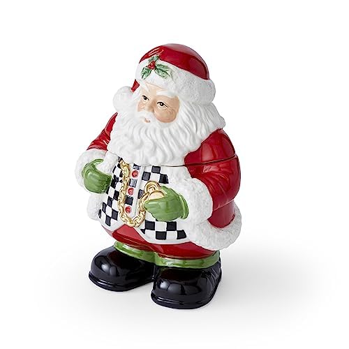 Spode Christmas Tree Black & White Santa Candy Jar - 8-Inch Ceramic Candy Storage Jar with Lid - Decorative Christmas Cookie Container for Holiday Kitchen Counter Displays, Treats, and Gifts