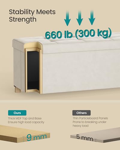Velvet Storage Ottoman Bench, 43-Inch Folding Footrest Stool, Beige