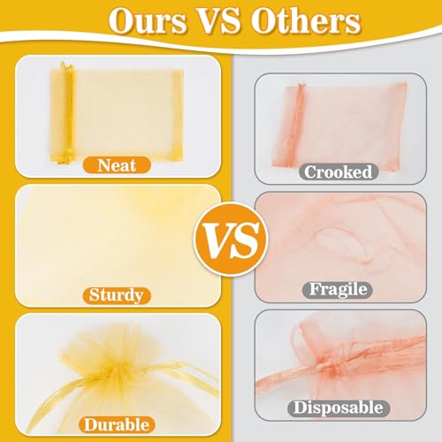 Gold Organza Gift Bags 4x6 Inches - Pack of 100 Small Drawstring Bags