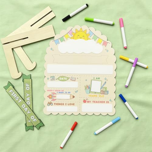 Reusable First Day of School Chalkboard Sign, 12"x10" Wooden Milestone Board