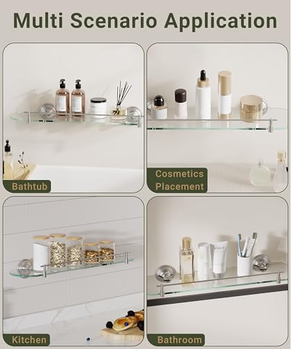 20-Inch Wall-Mounted Glass Bathroom Shelf, Brushed Nickel Floating Shelf