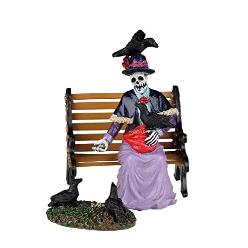 Skeleton Woman Feeding Birds Miniature Figurine for Village Displays