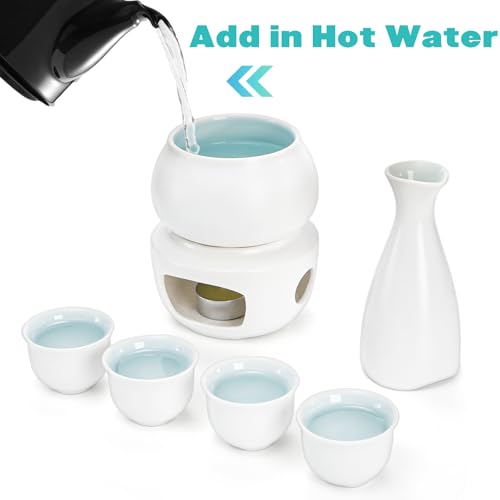 Foraineam Ceramic Sake Set with Warmer and Cups - Japanese Style Hot Drink Barware