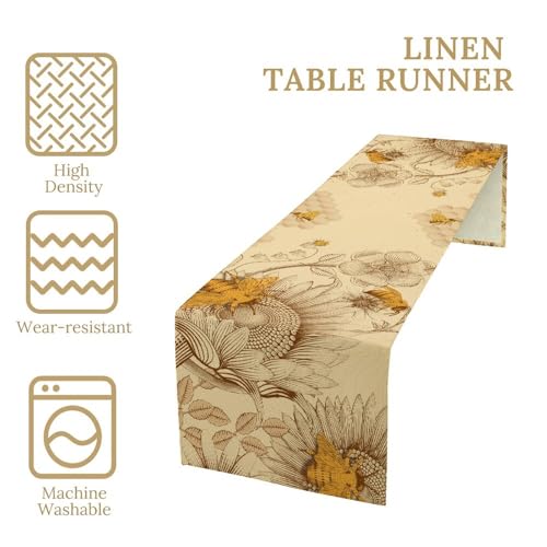 Vintage Bee Table Runner 13x36in – Rustic Floral Linen Cotton Mix, JanJCurt W13xL36