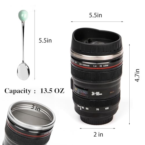 Blue Camera Lens Travel Coffee Mug Stainless Steel Thermos for Photographers