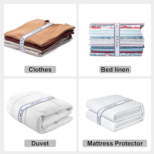Elastic Bed Sheet Organizer Bands with Hook & Loop Size Labels - 4 Pack