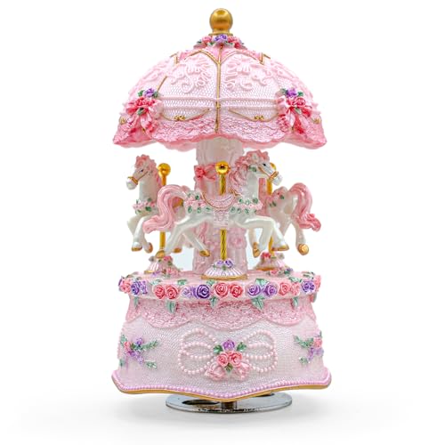 Rotating Carousel Music Box with LED Lights - 3-Horse Carnival Design