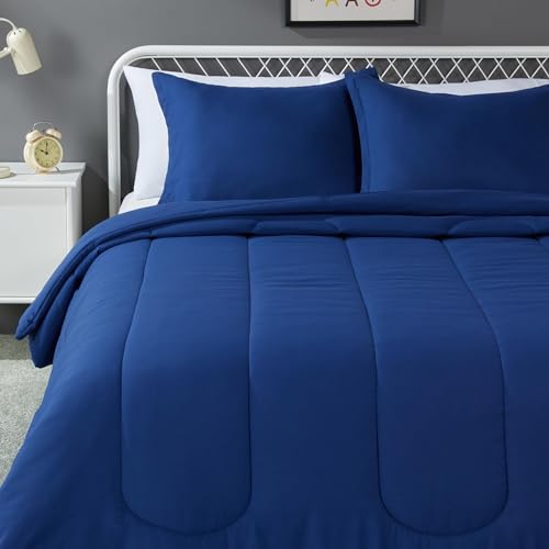 Amazon Basics Kids 3-Piece Microfiber Comforter Set - Full/Queen, Navy