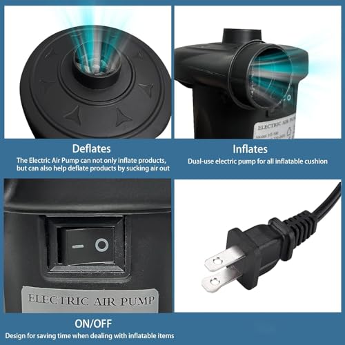 Electric Air Pump for Inflatables - Quick Inflator & Deflator with 3 Nozzles, 110V