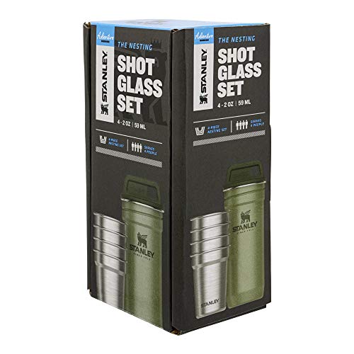 Stanley Adventure Shot Glass Set Hammertone Green - 4 Stainless Steel 2oz Travel Glasses with Carrying Case