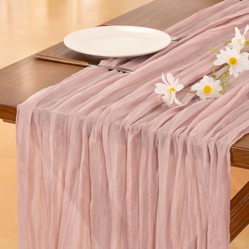 Socomi Dusty Pink 10ft Cheesecloth Table Runner for Wedding & Party Decor