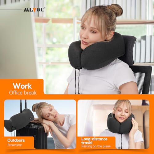 MLVOC Pure Memory Foam Travel Neck Pillow Set with 3D Eye Mask & Earplugs