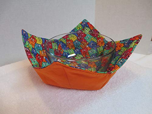 Reversible Quilted Microwave Bowl Cozy - 100% Cotton Tie Dye Cat Print