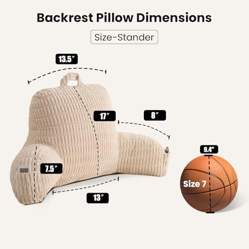 Ergonomic Reading Pillow with Armrest - 17" Back Support for Bed
