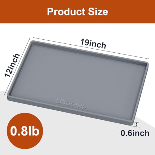Waterproof Silicone Pet Feeding Mat with Raised Edges, 19" x 12" (Gray)