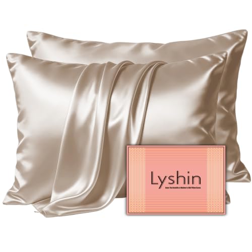 LYSHIN Silk Pillowcase 2 Pack Standard Size with Zipper Champagne