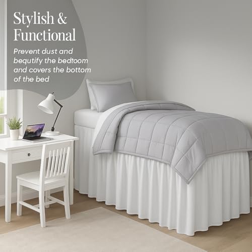 Twin XL Dorm Bed Skirt with 32 Inch Drop - Microfiber Split Corner Dust Ruffle