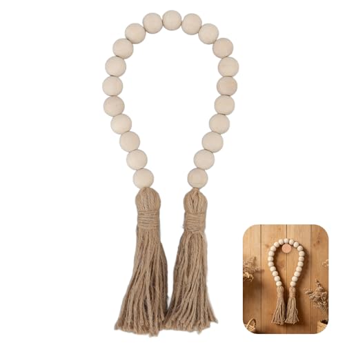 24-inch Farmhouse Wood Bead Garland with Tassels - Rustic Home Decor