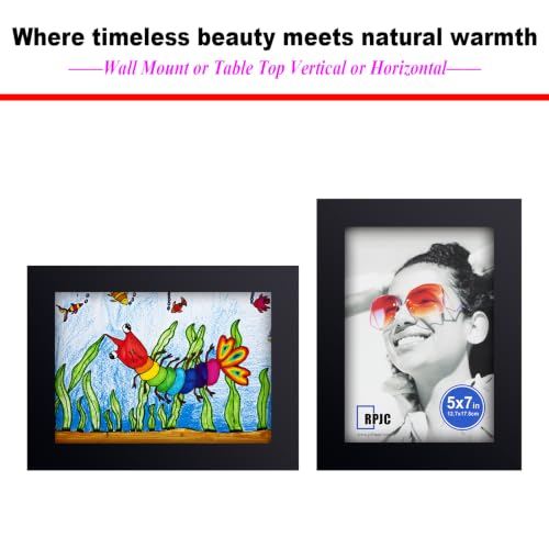5x7 Solid Wood Picture Frame with Real Glass - Black Wall & Tabletop Frame