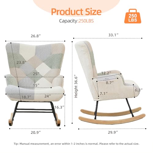 Teddy Upholstered Rocking Chair with Storage Pocket and High Backrest