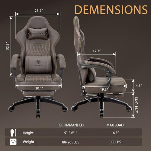 Ergonomic Gaming Chair with Massage Lumbar Support and Footrest