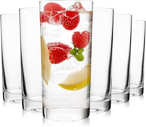 Highball Glasses Set of 6, 16oz Tall Drinking Glasses for Cocktails and Water