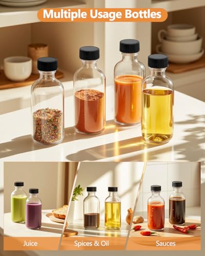 6 Pack 4 oz Clear Glass Bottles with Lids - Boston Round Travel Containers