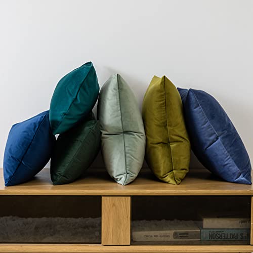 Velvet Throw Pillow Covers 18x18 Set of 2 - Soft Olive Green Cushion Covers