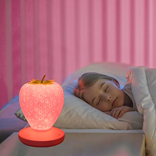 Cute Strawberry Silicone Night Light, USB Rechargeable LED Bedside Lamp