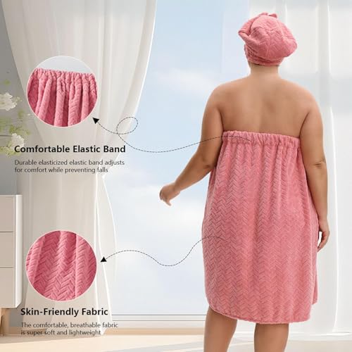 Plus Size Coral Fleece Bath Towel Wrap & Shower Cap Set - Quick Dry