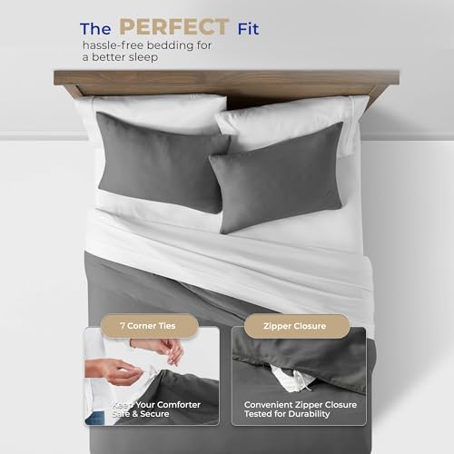 100% Egyptian Cotton Duvet Cover Queen Size - Soft Dark Grey