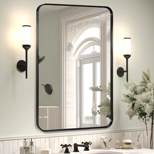 24" x 36" Black Metal Framed Wall Mirror, Rectangular Bathroom Vanity Mirror