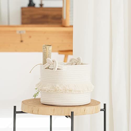 Small Woven Cotton Rope Basket with Tassels - 9.5" Nursery Storage Bin