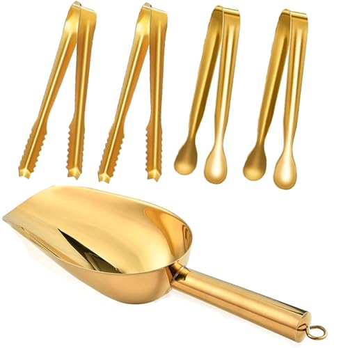 REJZZDKOE Gold Stainless Steel Ice Scoop & Tongs Set for Bar & Buffet