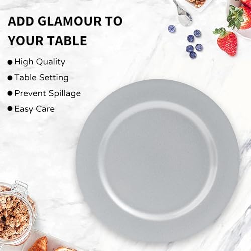12-Pack 13-Inch Silver Charger Plates Set for Dinner Table - Elegant Plastic Tableware