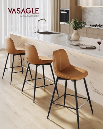 Counter Height Bar Stools with Back - Set of 2, Caramel Brown