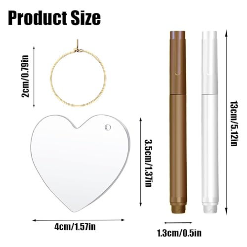 Valentine's Heart-Shaped Acrylic Wine Charms with Pearl Marker Pen - 50Pcs DIY Labels for Weddings & Parties