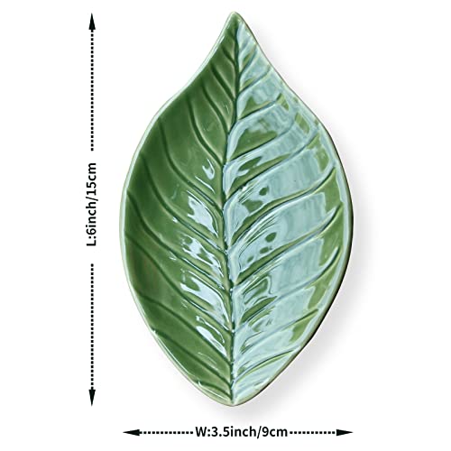 LZBALUYO Green Leaf Ceramic Jewelry Dish - Ring & Trinket Holder, Variation A