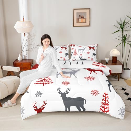 Erosebridal 16 Twin Christmas Deer Comforter Set - Snowflakes & Tree Pattern