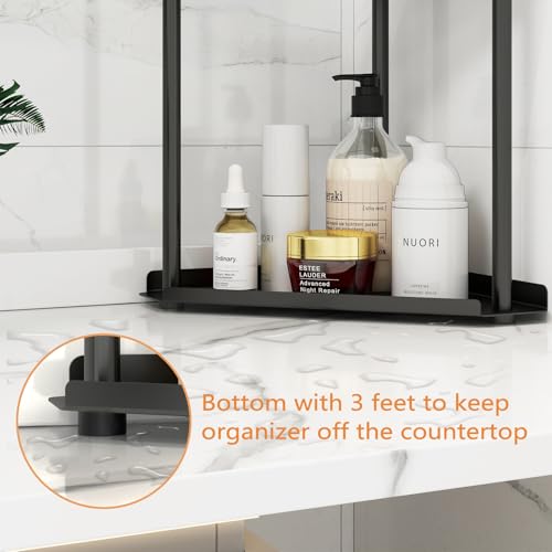 2 Tier Bathroom Counter Organizer & Corner Vanity Shelf in Black
