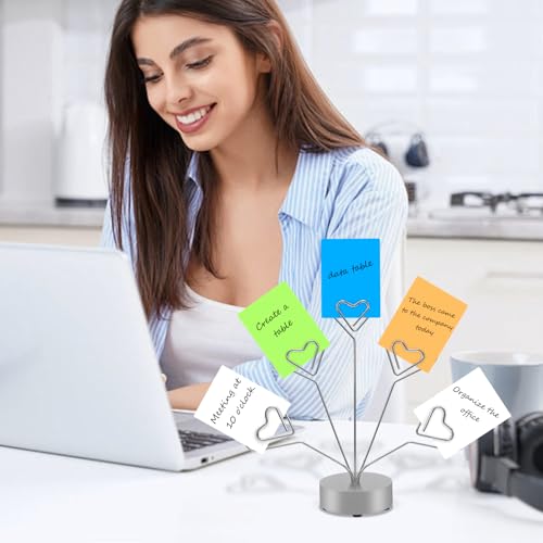 Heart-Shaped Photo Tree Holder with 5 Branches, Silver Desktop Display Stand