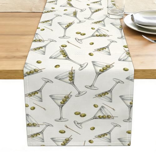 SDGKPBPTR Martini and Olive Table Runner - Cocktail Decor for Parties & Holidays