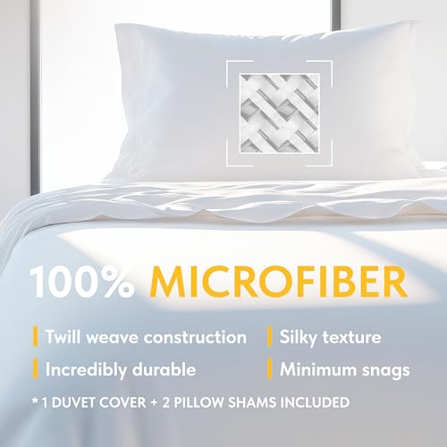 Queen Duvet Cover Set - Soft Microfiber Bedding with Zipper, White