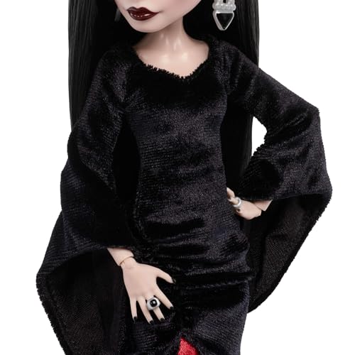 Morticia Addams Collectible Doll in Velvet Gown with Display Stand