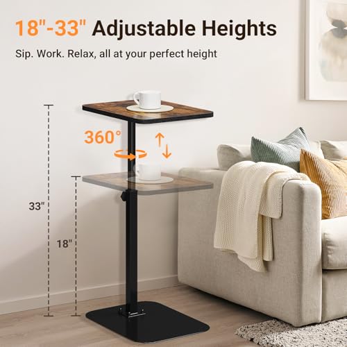 Adjustable Height C-Shaped Side Table, 360° Swivel Laptop Tray Table
