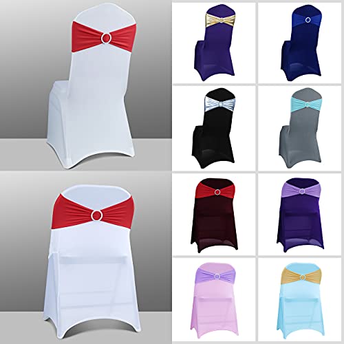 50 Pack Red Spandex Chair Sashes with Buckles for Weddings & Events