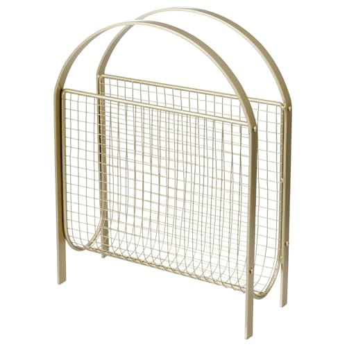 Mid-Century Brass Magazine Rack - Metal Wire Mesh Storage Basket