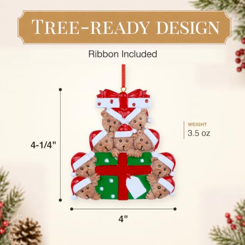 MAXORA Personalized Teddy Bear Family of 9 Christmas Ornament - Custom Tree Decoration