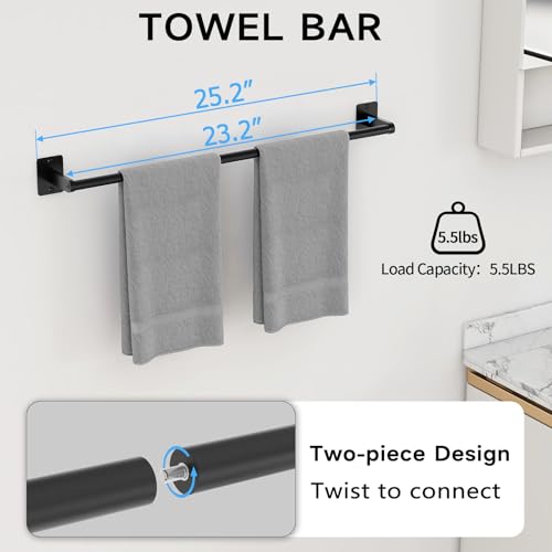 10-Piece Bathroom Hardware Set, 24-Inch Towel Bar & Accessories, Matte Black