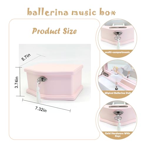 Pink Ballerina Musical Jewelry Box with Mirror and Lock